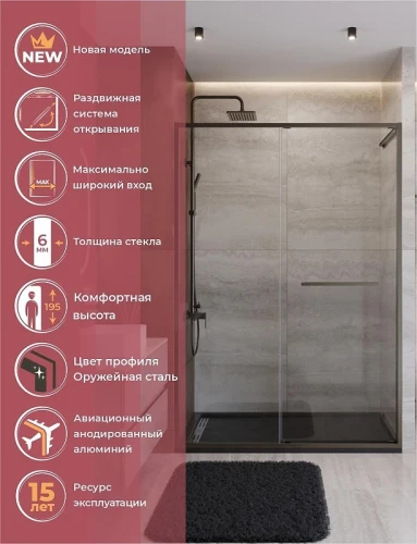 Душевая дверь Cezares Lux 140 LUX-B-FS-11-140-C-GM профиль Оружейная сталь стекло прозрачное