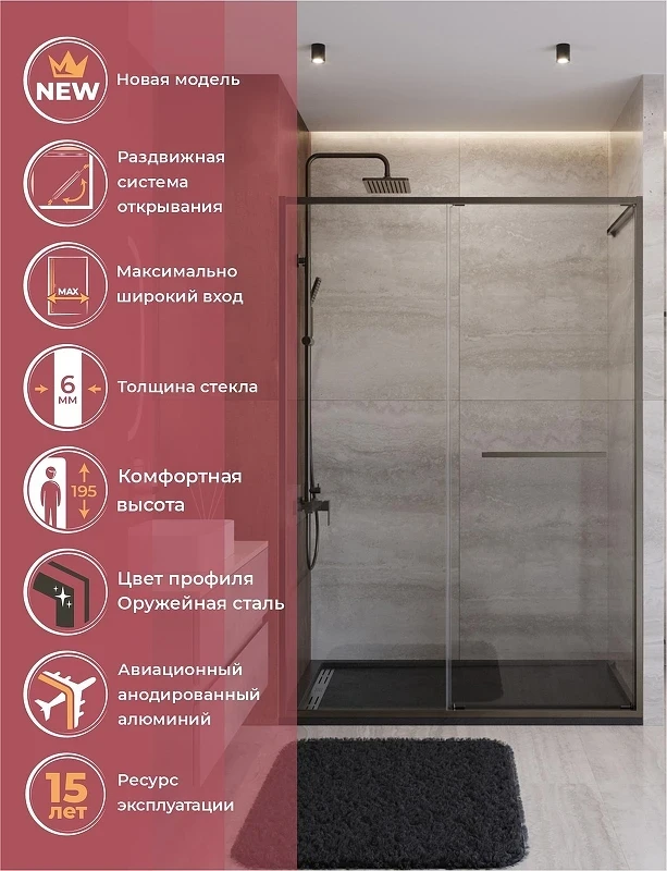 Душевая дверь Cezares Lux 140 LUX-B-FS-11-140-C-GM профиль Оружейная сталь стекло прозрачное
