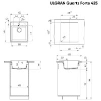 Кухонная мойка Ulgran Quartz Forte 425-09 Асфальт искусственный камень (литьевой мрамор) встраиваемый