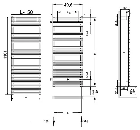 Водяной полотенцесушитель Zehnder Forma Inox LFI-120-050 Нержавеющая сталь