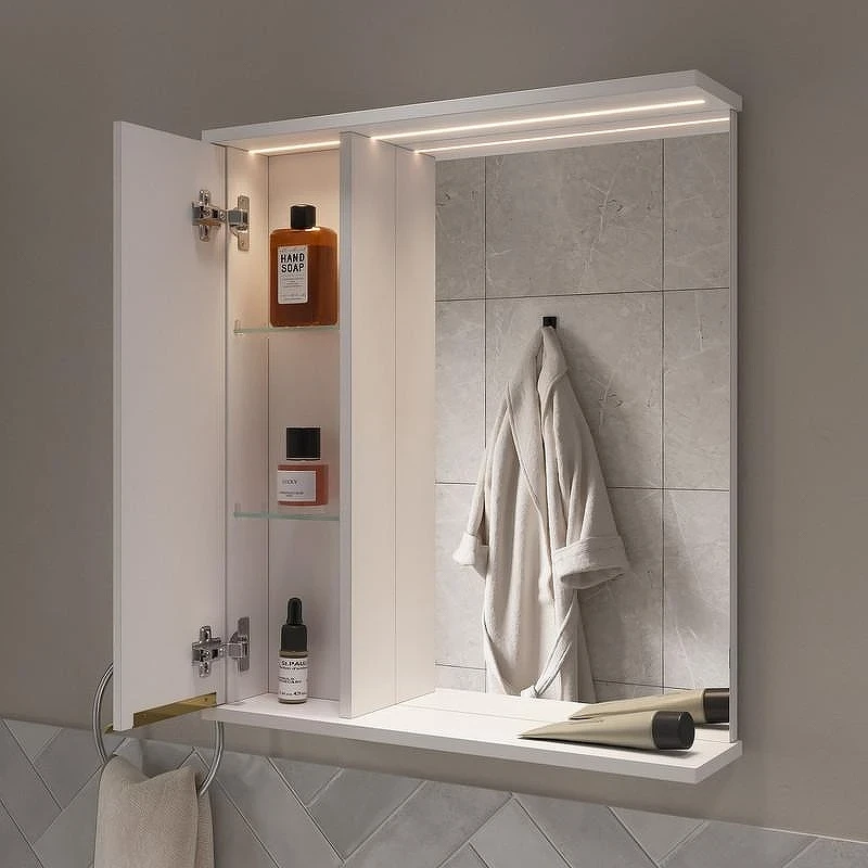 Зеркало со шкафом Volna Lotty Gold 60 L zsLOTTYGD60.L-04 с подсветкой цвет Белый