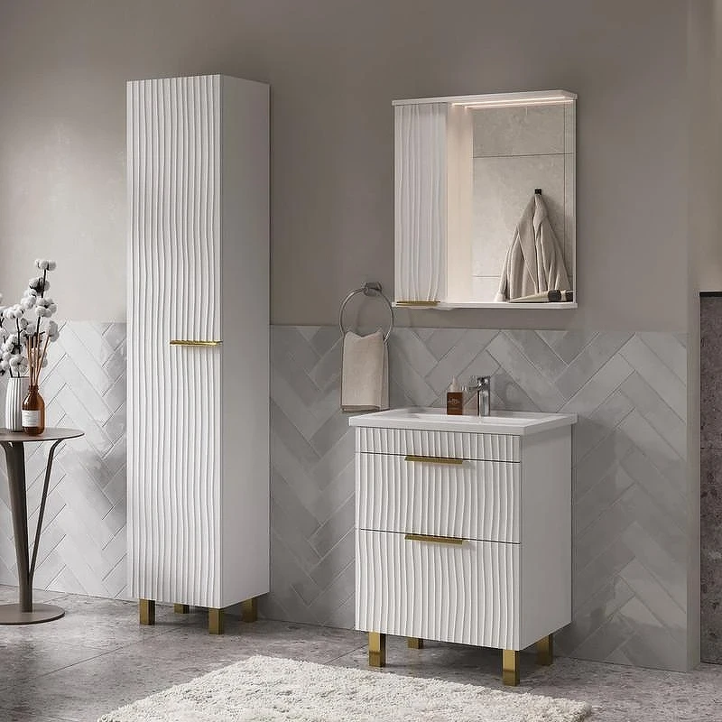 Зеркало со шкафом Volna Lotty Gold 60 L zsLOTTYGD60.L-04 с подсветкой цвет Белый