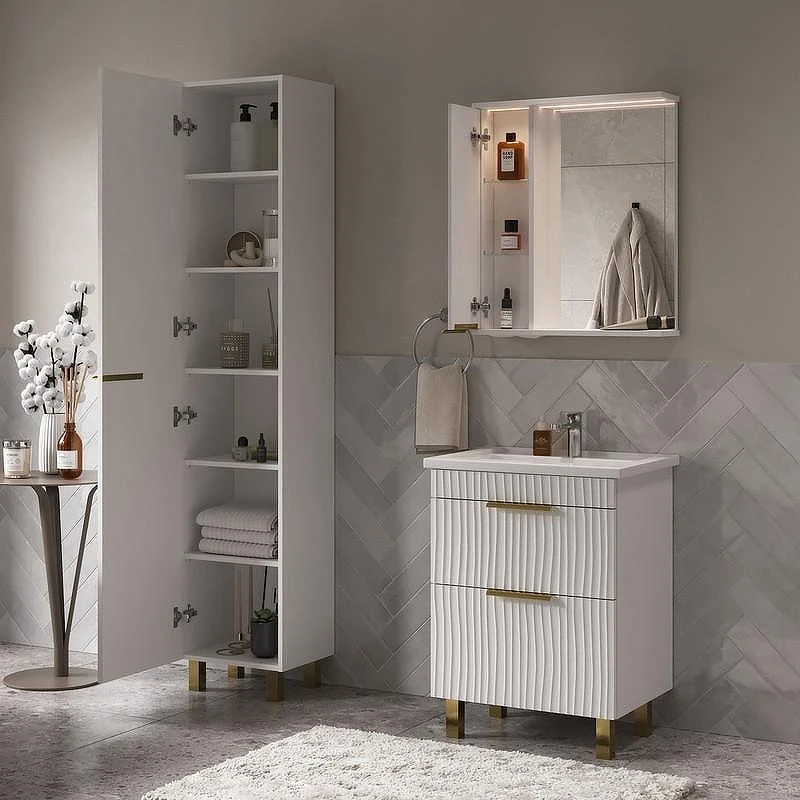 Зеркало со шкафом Volna Lotty Gold 60 L zsLOTTYGD60.L-04 с подсветкой цвет Белый