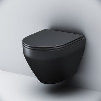 Комплект унитаза с инсталляцией AM.PM Spirit V2.0 FlashClean IS47038.701700MB с сиденьем Микролифт и Черной матовой клавишей смыва фарфор подвесной