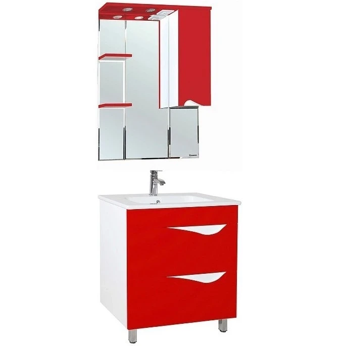 Зеркало со шкафом Bellezza Эйфория 80 R 4619113001031 с подсветкой Красное МДФ / ЛДСП, стекло