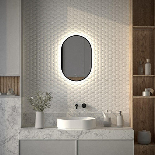 Зеркало Defesto Aura 40х60 DF 2921S с подсветкой 16W-4500K/Сенсорный выключатель/Нейтральный белый свет/Черная рама