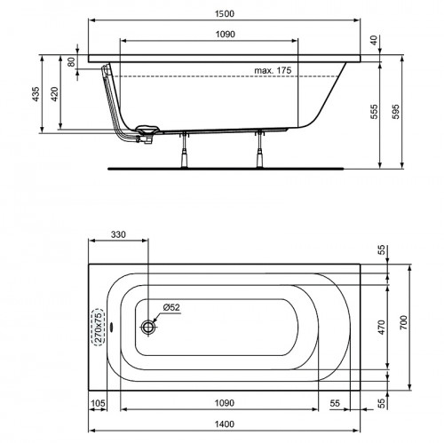 Акриловая ванна Ideal Standard Simplicity 150x70 W004201 без гидромассажа