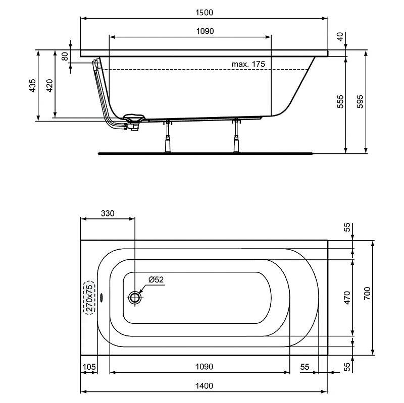 Акриловая ванна Ideal Standard Simplicity 150x70 W004201 без гидромассажа