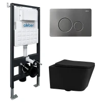 Комплект унитаза Abber Rechteck AC1201MB-AC0105-AC0121MCH с сиденьем Микролифт и клавишей смыва цвет Матовый хром