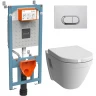 Комплект унитаза с инсталляцией Vitra S50 Rim-Ex 9003B003-7201 с сиденьем Микролифт и клавишей смыва Хром глянцевый фарфор подвесной