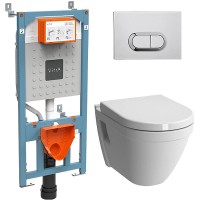 Комплект унитаза с инсталляцией Vitra S50 Rim-Ex 9003B003-7201 с сиденьем Микролифт и клавишей смыва Хром глянцевый фарфор подвесной