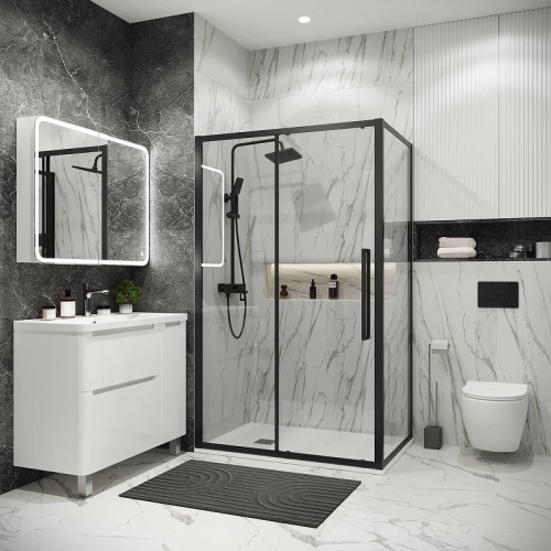 Душевая стенка Grossman Cosmo 100 200.K33.02.100.21.00 профиль Черный матовый стекло прозрачное