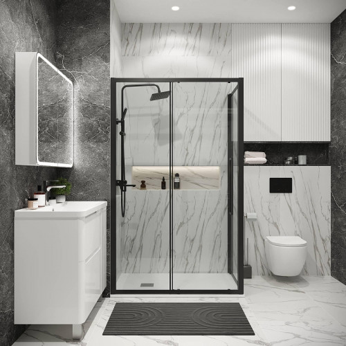 Душевая стенка Grossman Cosmo 100 200.K33.02.100.21.00 профиль Черный матовый стекло прозрачное