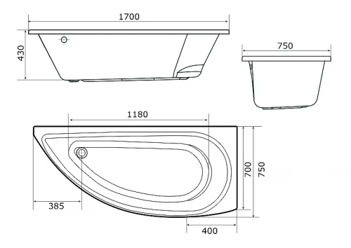 Акриловая ванна 1MarKa Piccolo 170x75 L 01пк1775л цвет Белый