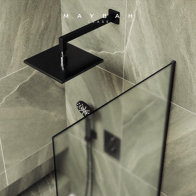 Шторка на ванну Maybah Glass MGV-94-6у 800x1400 в узком профиле Черный стекло сатиновое