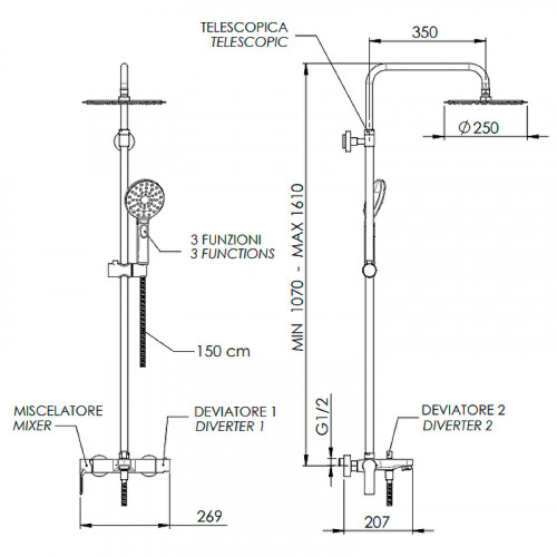 Душевая система Remer Energy EY34A8MPUFM25G Хром латунь на стену