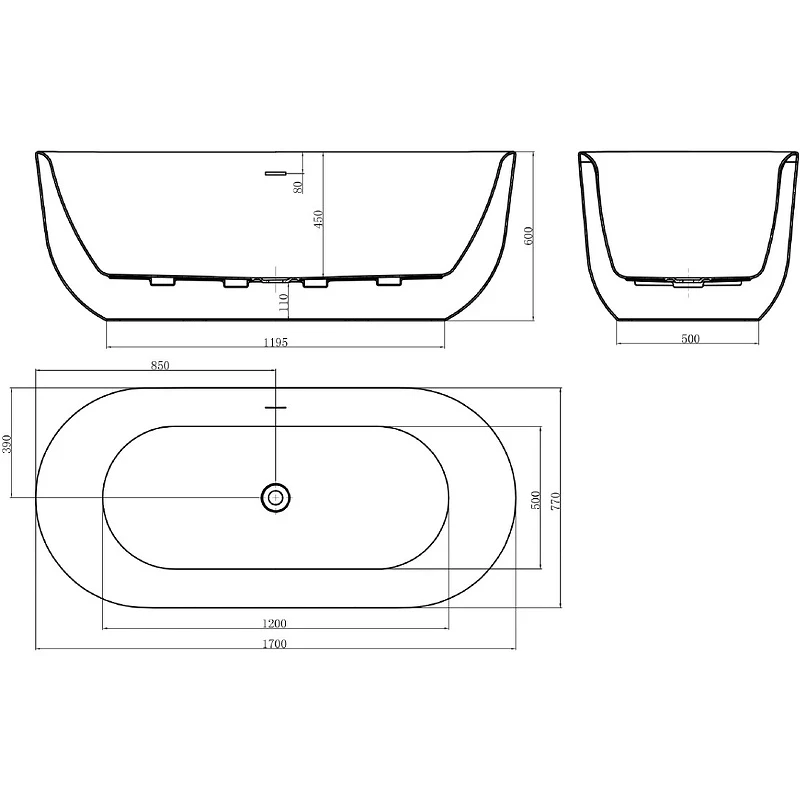 Акриловая ванна BelBagno 170x77 BB706-1700-770 без гидромассажа