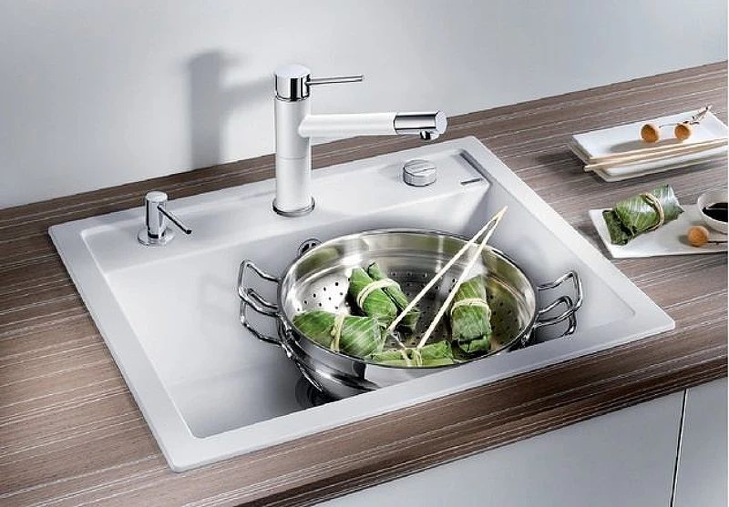 Кухонная мойка Blanco Dalago 6 525873 Черная искусственный камень (литьевой мрамор) встраиваемая сверху, встраиваемая снизу