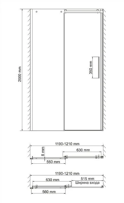 Душевая дверь WasserKRAFT Dinkel 120 58R05 профиль Хром стекло прозрачное