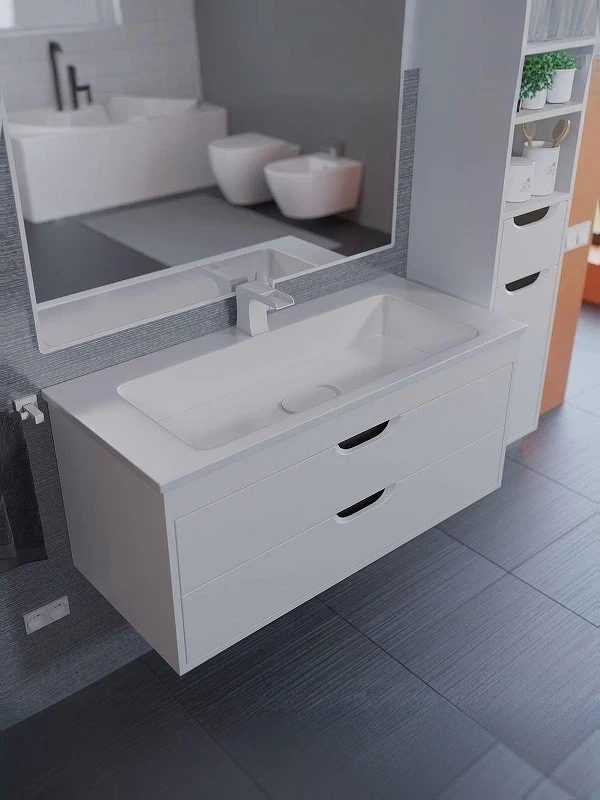 Тумба с раковиной Uperwood Modul 100 393020562 подвесная цвет Белый матовый Графит матовый