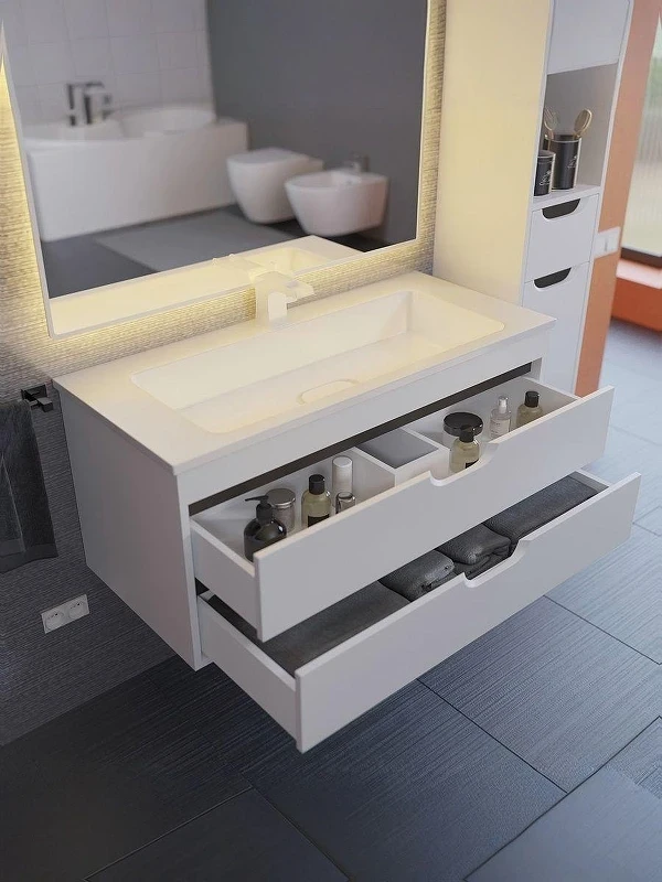 Тумба с раковиной Uperwood Modul 100 393020562 подвесная цвет Белый матовый Графит матовый