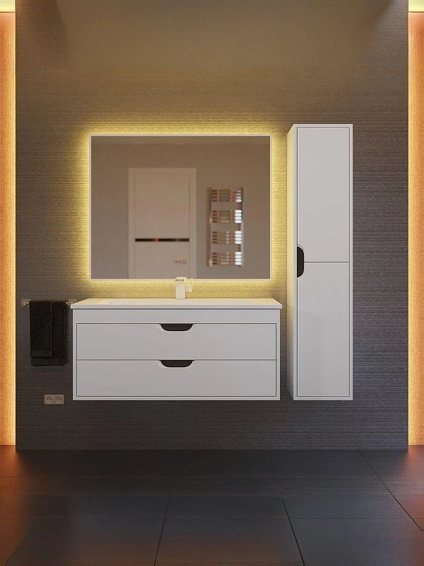 Тумба с раковиной Uperwood Modul 100 393020562 подвесная цвет Белый матовый Графит матовый