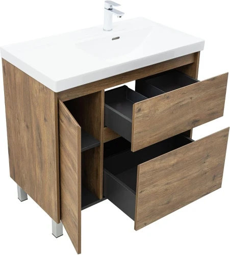 Тумба с раковиной Aquanet Nova Lite 2.0 90 R 365930 цвет Дуб рустикальный