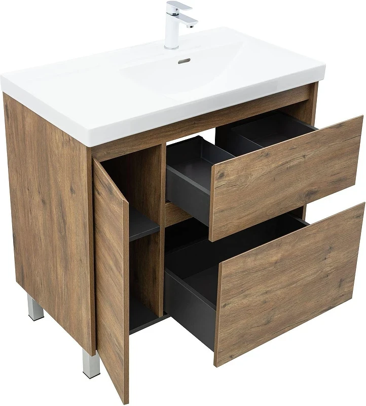 Тумба с раковиной Aquanet Nova Lite 2.0 90 R 365930 цвет Дуб рустикальный