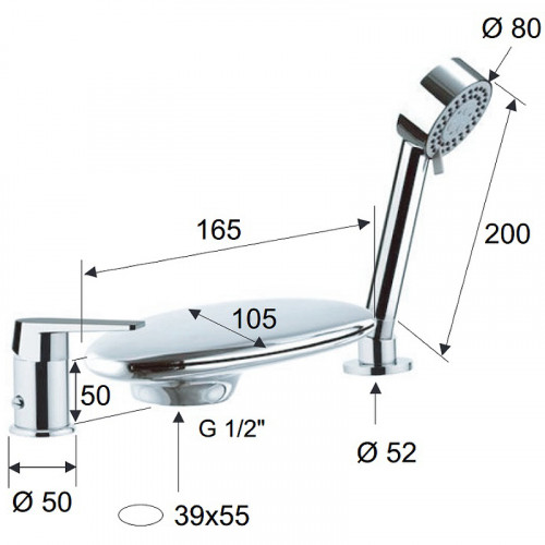 Смеситель на борт ванны Remer Dream D07UF Хром латунь