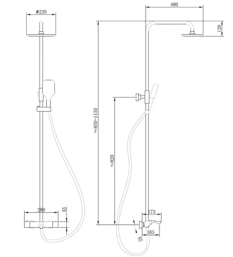 Душевая система Abber Thermostat AF8516B Черная матовая латунь на стену
