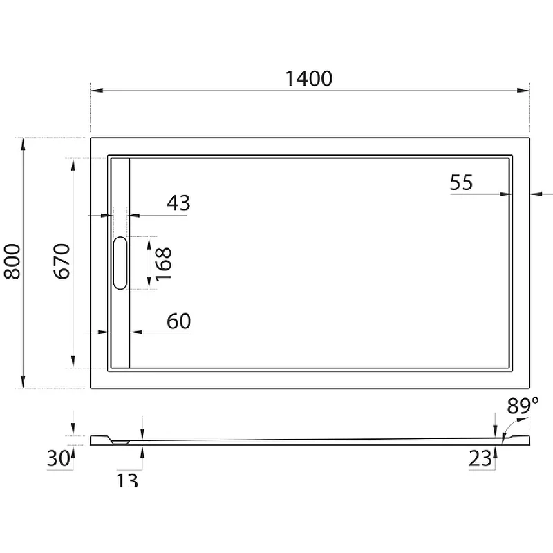 Душевой поддон из искусственного камня Cezares Tray AS 140х80 TRAY-AS-AH-140/80-30-W Белый