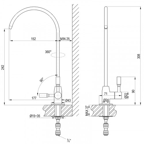 Кран для одного типа воды Lemark Expert LM5040S Нержавеющая сталь