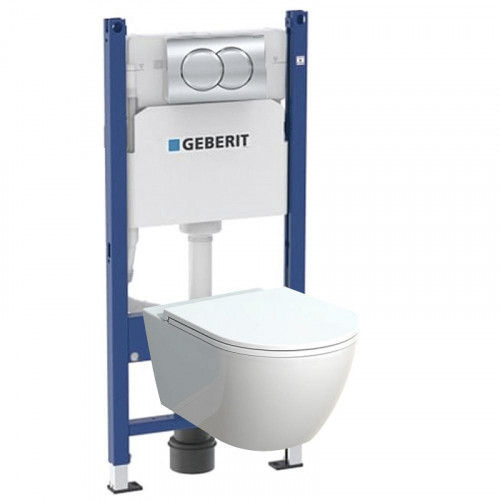 Комплект унитаза с инсталляцией Geberit Delta 458.149.21.S цвет Белый с сиденьем Микролифт и клавишей смыва цвет Хром