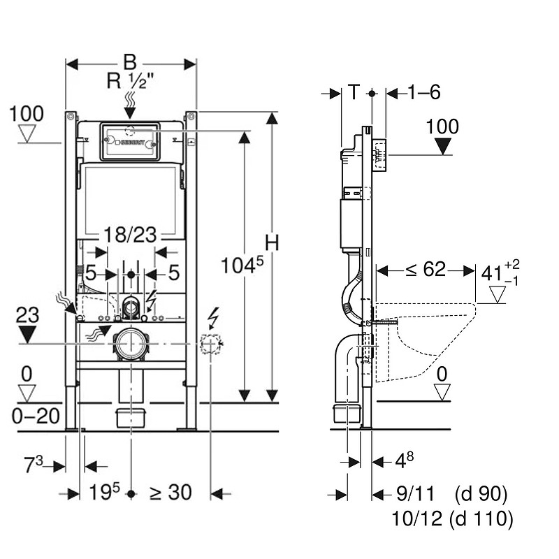 Комплект унитаза с инсталляцией Geberit Delta 458.149.21.S цвет Белый с сиденьем Микролифт и клавишей смыва цвет Хром