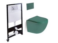 Комплект унитаза с инсталляцией SantiLine SL-5107+SL-01/G цвет Зеленый матовый с сиденьем Микролифт и клавишей смыва цвет Зеленый матовый