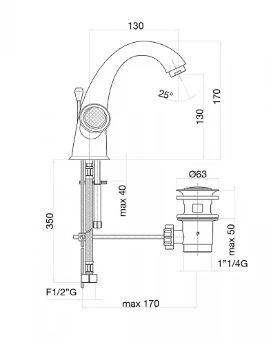 Смеситель для раковины Fiore Venere Sky 13OO0623 цвет Золото