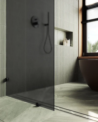 Душевая перегородка Maybah Glass MGD-271-6 790x1950 коннектор стена-стекло Черный стекло графитовое матовое