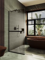 Душевая перегородка Maybah Glass MGD-733-6у 890x1950 в узком профиле Черный стекло бронзовое