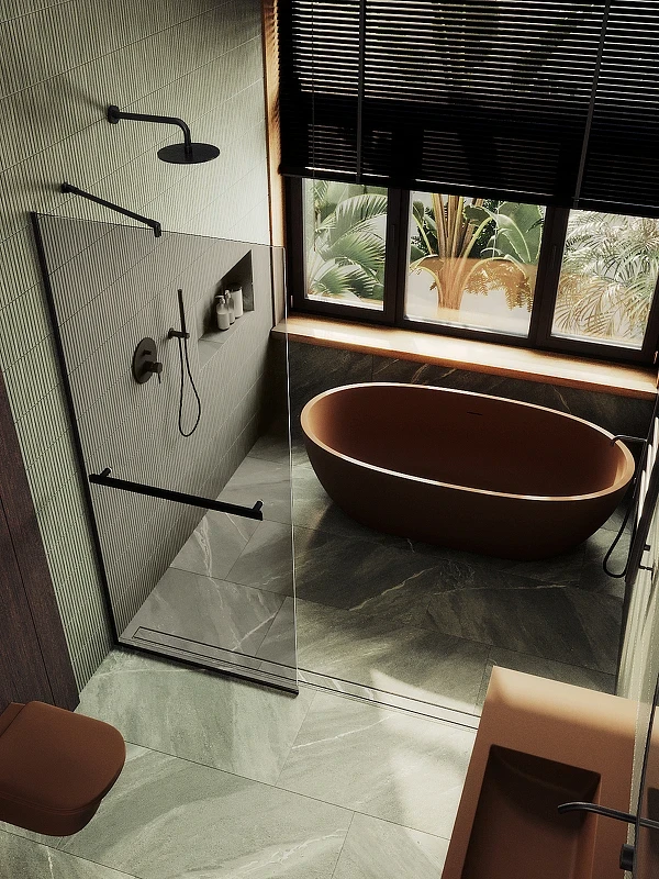 Душевая перегородка Maybah Glass MGD-733-6у 890x1950 в узком профиле Черный стекло бронзовое