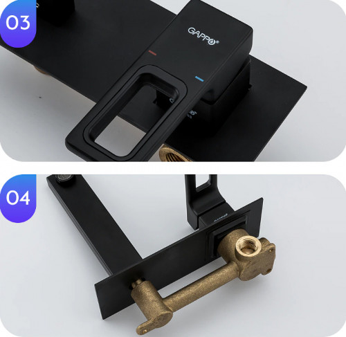 Смеситель для раковины Gappo G17-6 G1017-16 Черный матовый латунь встраиваемый