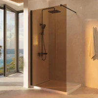 Душевая перегородка Vincea Walk-In 90 VSW-1H900GSB профиль Черный матовый стекло янтарь