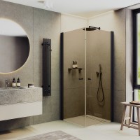 Душевой уголок Maybah Glass MGY-1297-6 800x800x1980 на монопетлях Черный стекло бронзовое