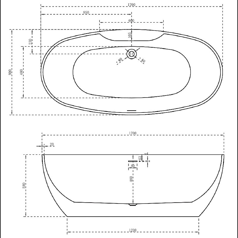 Акриловая ванна Abber 170x80 AB9323 без гидромассажа