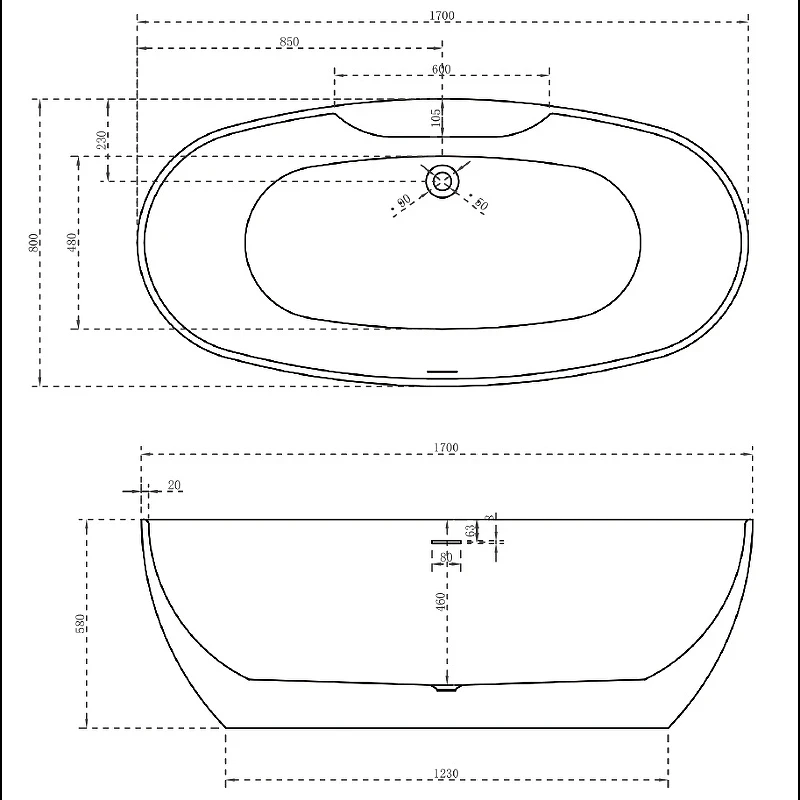 Акриловая ванна Abber 170x80 AB9323 без гидромассажа