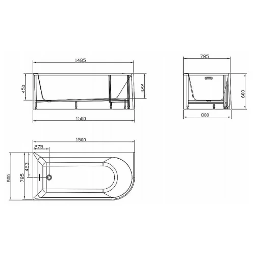 Акриловая ванна Azario Шер-А 150x80 L AZ-1859-A-1.5 цвет Белый