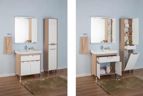 Зеркало со шкафом Aquanet Гретта 75 173986 с подсветкой R Дуб светлый МДФ / ЛДСП, стекло