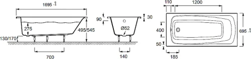 Акриловая ванна Jacob Delafon Patio 170х70 E6812-00 цвет Белый