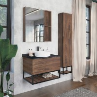 Зеркальный шкаф Comforty Порто 75 00-00009231 Дуб темно-коричневый МДФ / ЛДСП, стекло