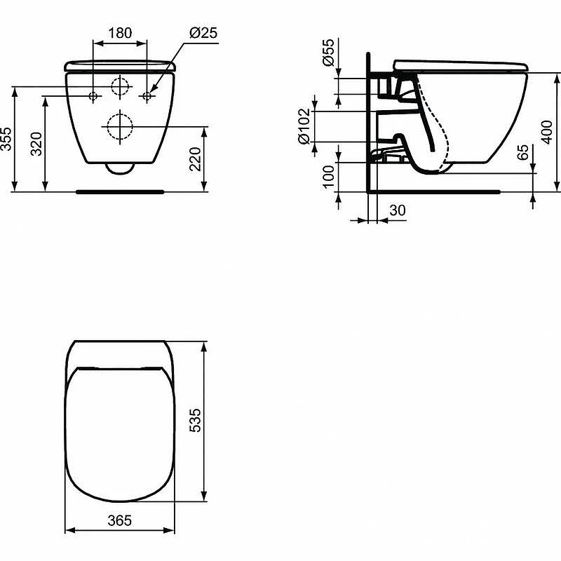 Унитаз с инсталляцией Ideal Standard Tesi Aqua Blade TT00002/123AC с сиденьем Микролифт и Белой клавишей смыва