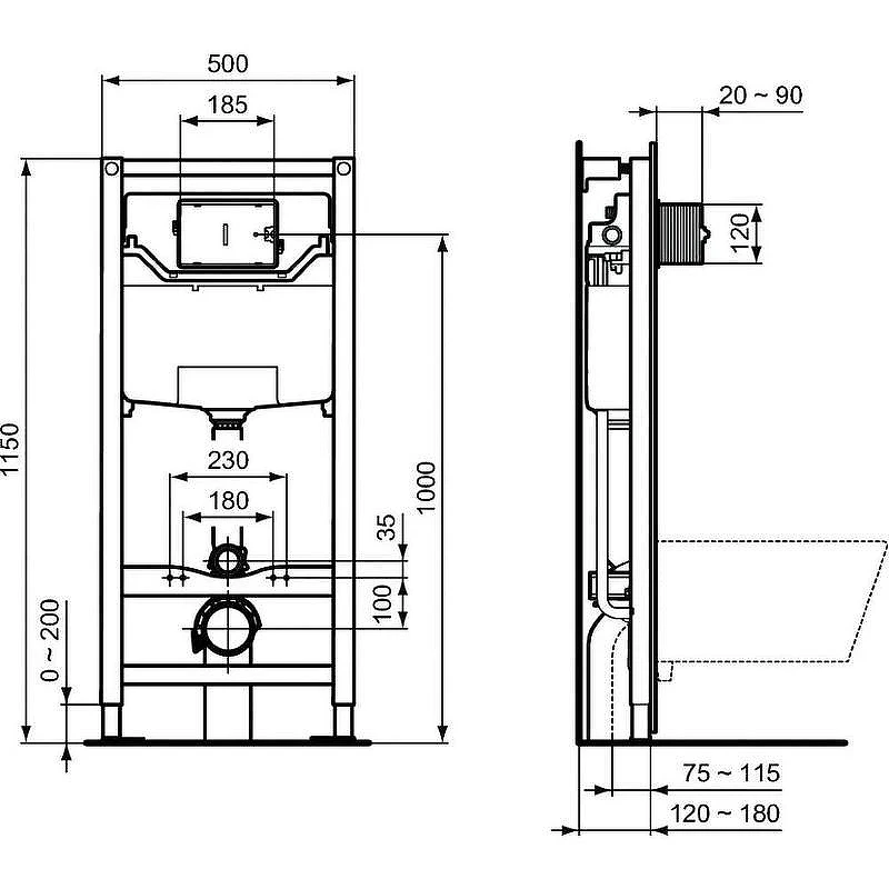 Унитаз с инсталляцией Ideal Standard Tesi Aqua Blade TT00002/123AC с сиденьем Микролифт и Белой клавишей смыва